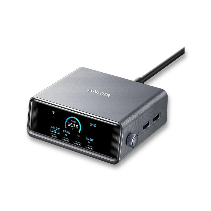 Anker Prime 250W USB-C Charging Station 6 ports, LCD, IoT capabilities for fast and efficient charging - TaMiMi Projects Qatar.