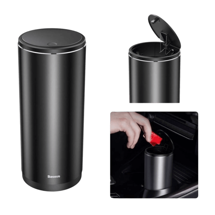 Baseus Gentleman Style 500ml Trash Can, durable and compact, ideal for cars and desktops, available at TaMiMi Projects Qatar.