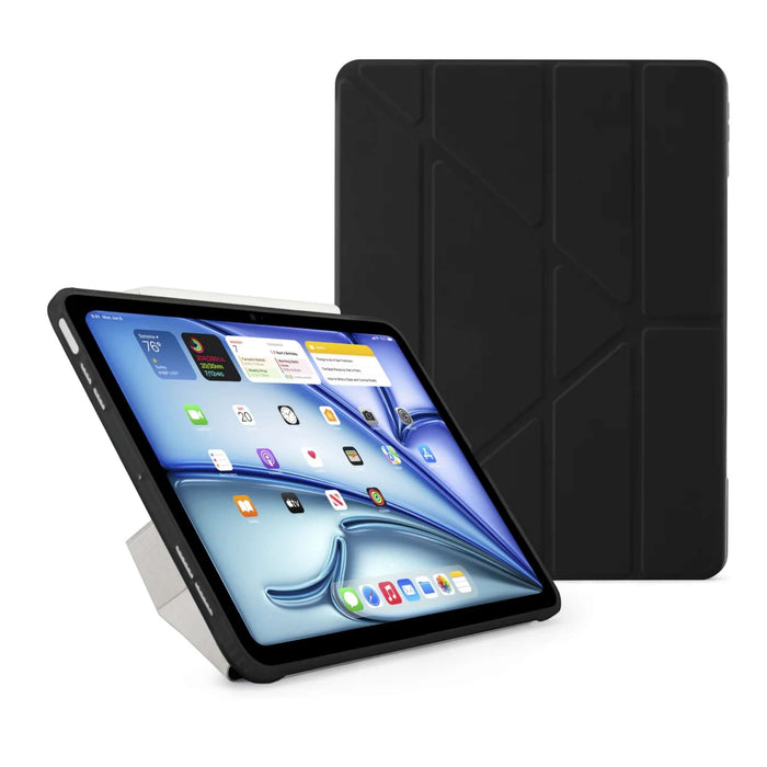 Origami No1 Original Case for iPad Air 13-inch 2024 with a transparent back and 5-way folding cover. Features an Apple Pencil charging slot. Available at TaMiMi Projects in Qatar.