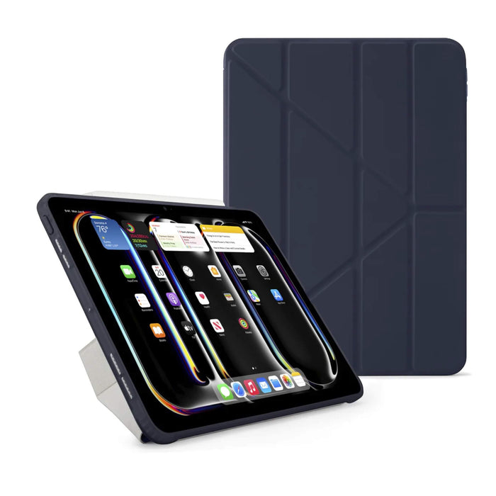 Dark blue Pipetto case for iPad Pro 11-inch 2024, transparent back, 5-way folding cover at TaMiMi Projects Qatar