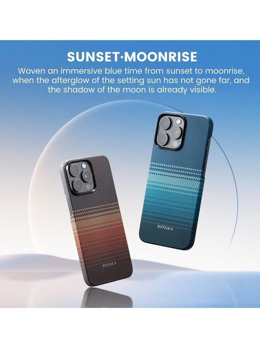 Premium PITAKA aramid fiber case for iPhone 15 Pro - Moonrise, available at TaMiMi Projects in Qatar.