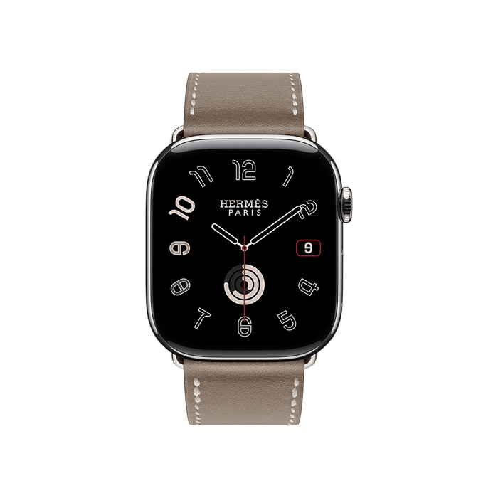 Apple Watch Hermès S10, 46mm Silver Titanium Case with Etoupe Single Tour, available at TaMiMi Projects in Qatar