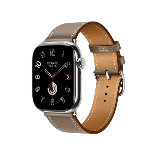 Apple Watch Hermès S10, 46mm Silver Titanium Case with Etoupe Single Tour, available at TaMiMi Projects in Qatar