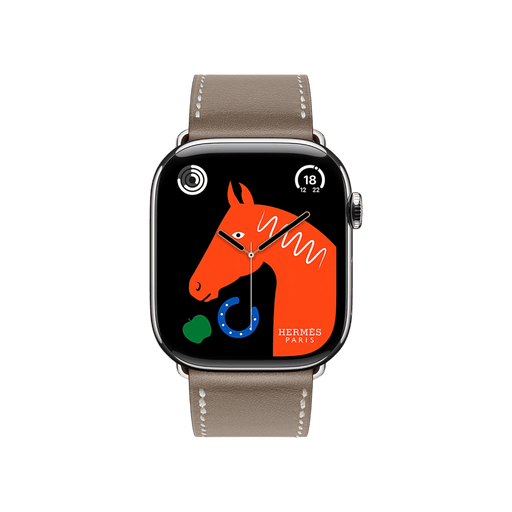 Apple Watch Hermès S10, 46mm Silver Titanium Case with Etoupe Single Tour, available at TaMiMi Projects in Qatar