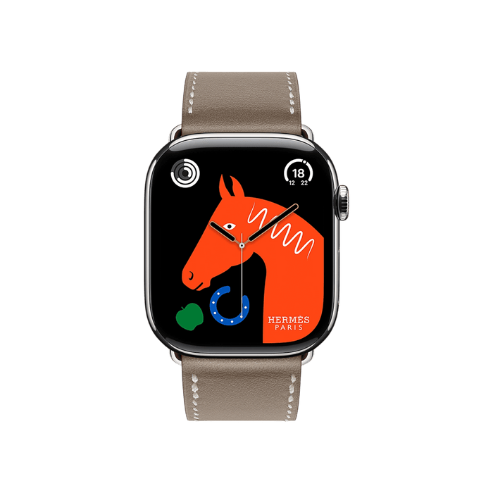 Apple Watch Hermès S10, 46mm Silver Titanium Case with Etoupe Single Tour, available at TaMiMi Projects in Qatar