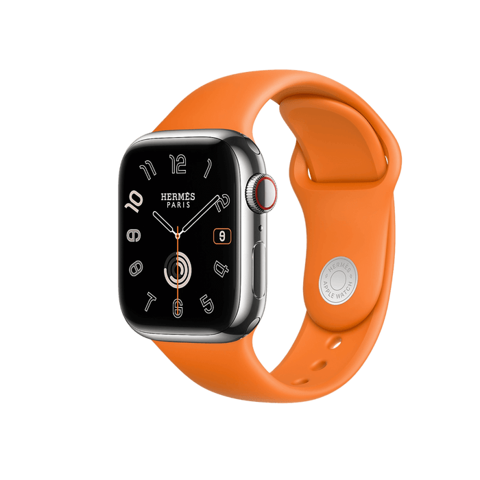 ‫ساعة Apple Watch Hermès مقاس 42 مم، إطار من التيتانيوم الفضي مع حزام Bleu Céleste Kilim Single Tour، أنيقة وعصرية، متوفرة لدى تميمي بروجكتس في قطر.‬
